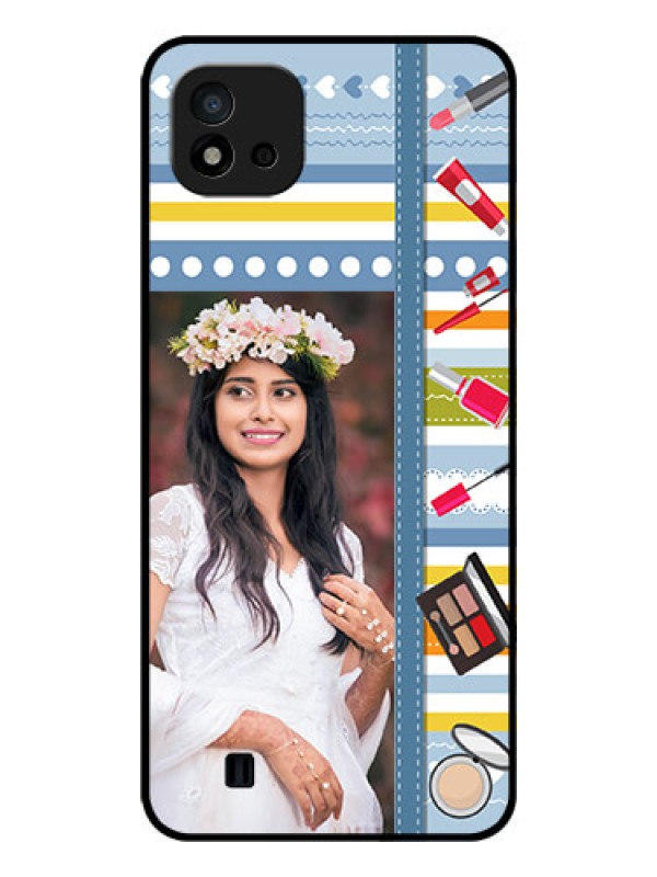 Custom Realme C11 2021 Personalized Glass Phone Case - Makeup Icons Design