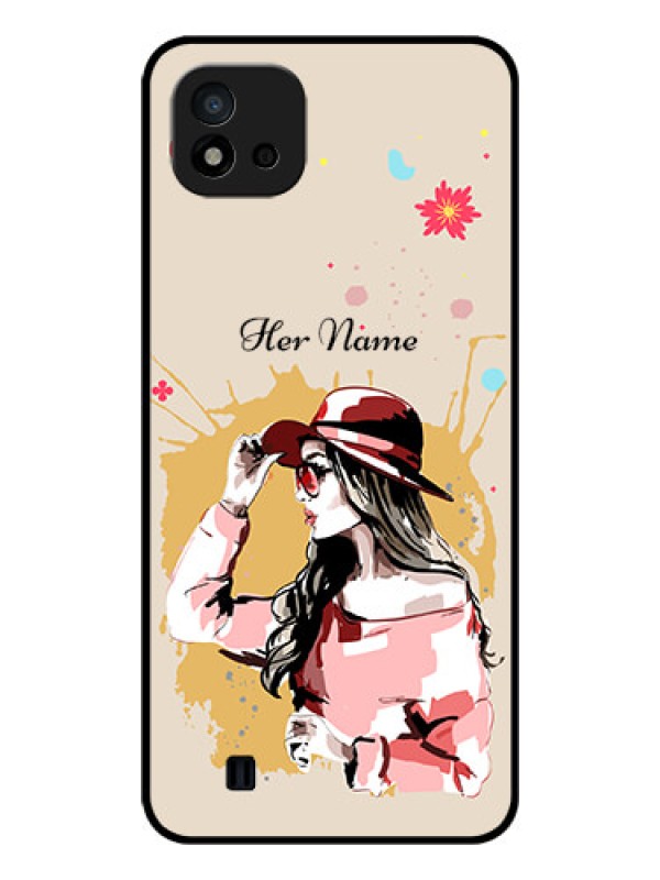 Custom Realme C11 2021 Photo Printing on Glass Case - Women with pink hat Design