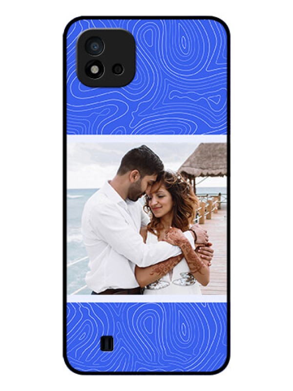 Custom Realme C11 2021 Custom Glass Mobile Case - Curved line art with blue and white Design