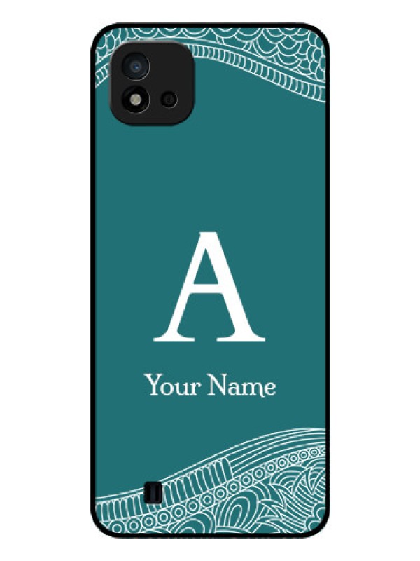 Custom Realme C11 2021 Personalized Glass Phone Case - line art pattern with custom name Design