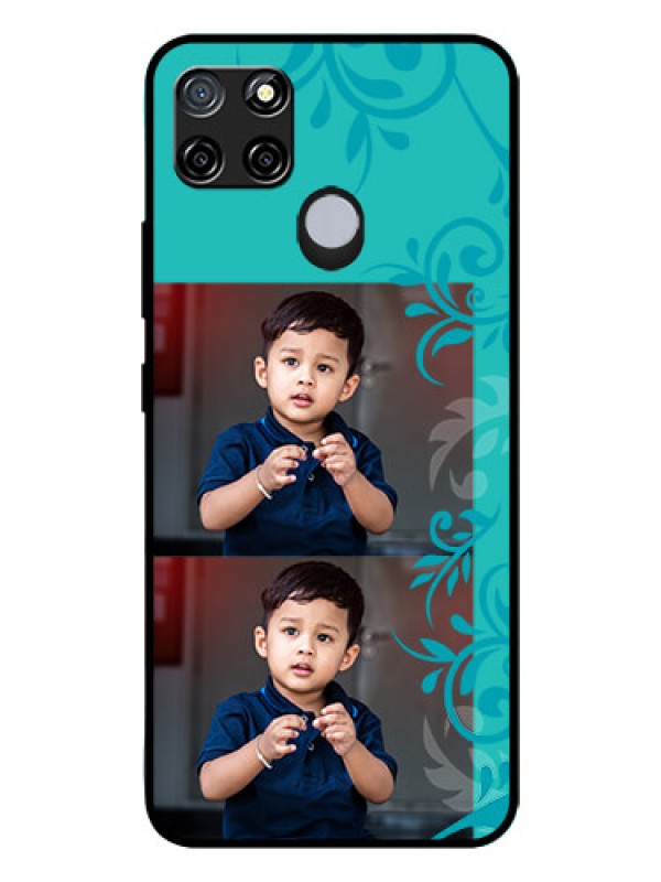 Custom Realme C12 Personalized Glass Phone Case  - with Photo and Green Floral Design 