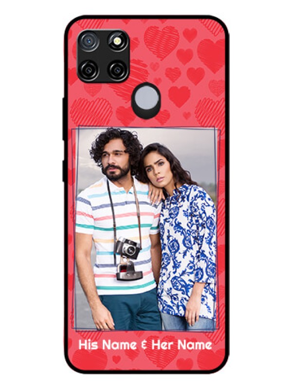 Custom Realme C12 Photo Printing on Glass Case  - with Red Heart Symbols Design