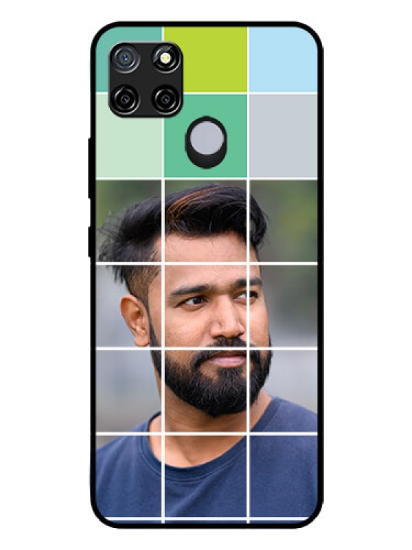 Custom Realme C12 Photo Printing on Glass Case  - with white box pattern 
