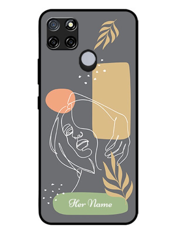 Custom Realme C12 Custom Glass Phone Case - Gazing Woman line art Design