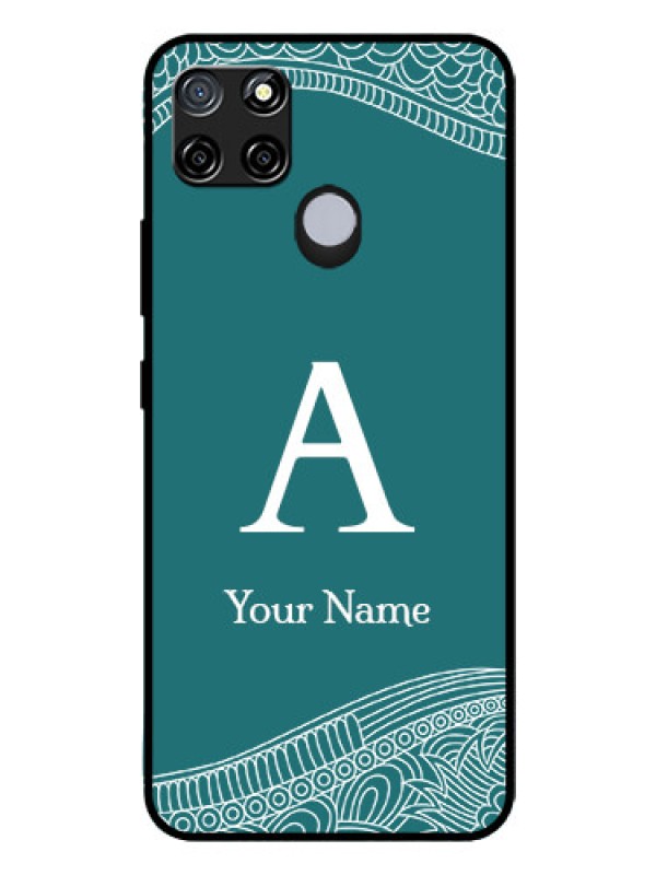 Custom Realme C12 Personalized Glass Phone Case - line art pattern with custom name Design