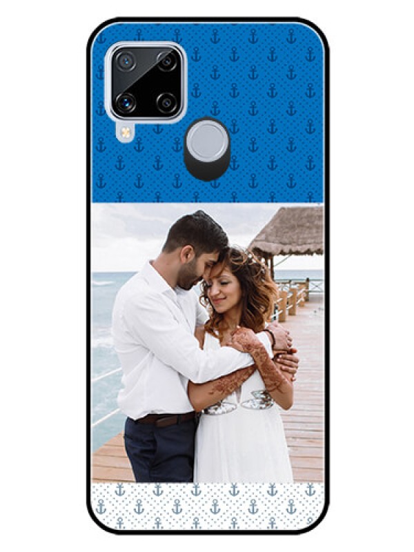 Custom Realme C15 Photo Printing on Glass Case  - Blue Anchors Design