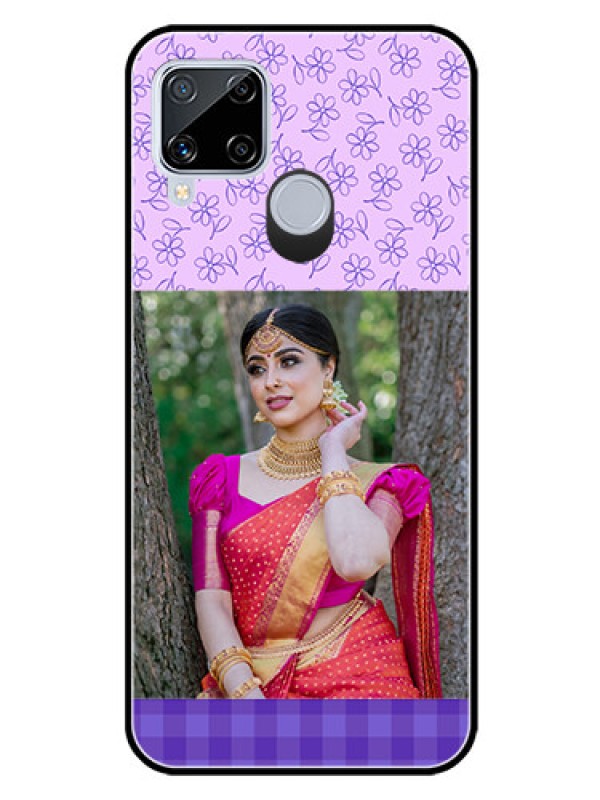 Custom Realme C15 Custom Glass Phone Case  - Purple Floral Design