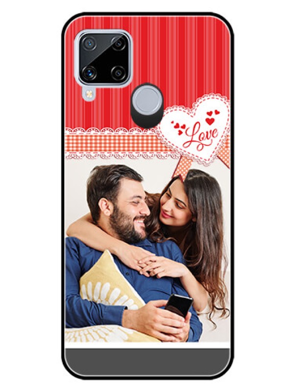Custom Realme C15 Custom Glass Mobile Case  - Red Love Pattern Design