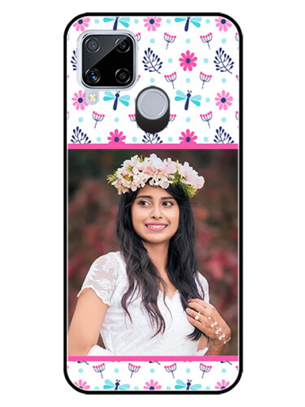 Custom Realme C15 Photo Printing on Glass Case  - Colorful Flower Design