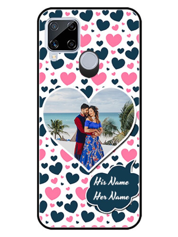 Custom Realme C15 Custom Glass Phone Case  - Pink & Blue Heart Design