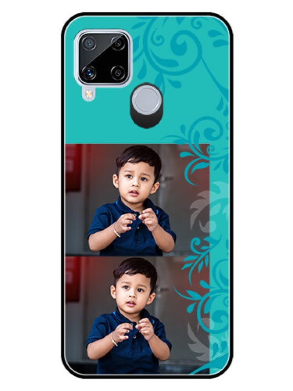 Custom Realme C15 Personalized Glass Phone Case  - with Photo and Green Floral Design 