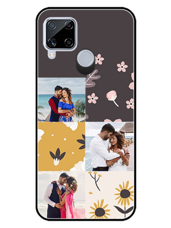 Custom Realme C15 Photo Printing on Glass Case  - 3 Images with Floral Design
