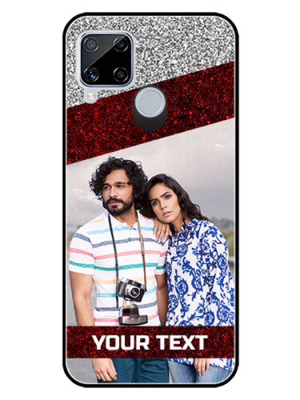 Custom Realme C15 Personalized Glass Phone Case  - Image Holder with Glitter Strip Design