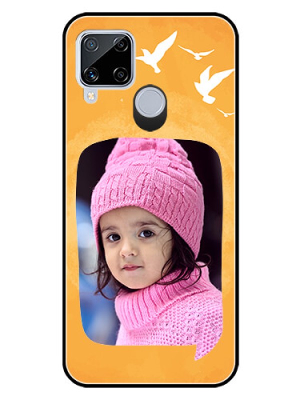 Custom Realme C15 Personalized Glass Phone Case  - Water Color Design with Bird Icons