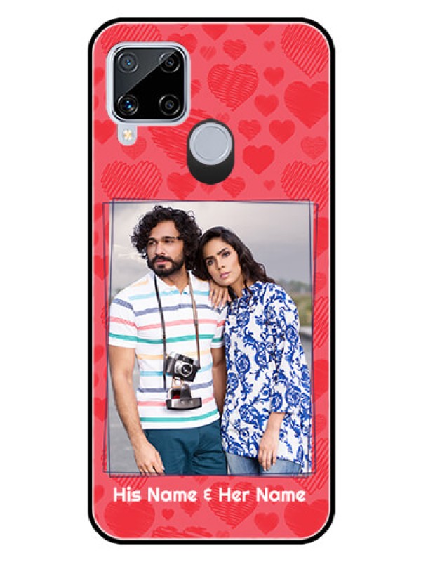 Custom Realme C15 Photo Printing on Glass Case  - with Red Heart Symbols Design