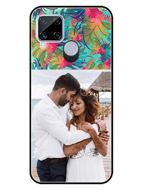 Custom Realme C15 Photo Printing on Glass Case  - Watercolor Floral Design