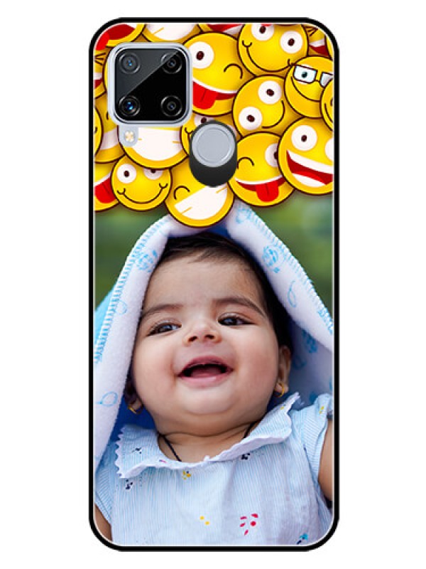 Custom Realme C15 Custom Glass Mobile Case  - with Smiley Emoji Design
