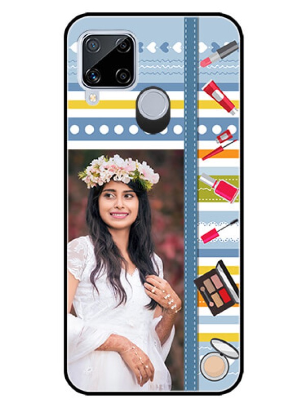 Custom Realme C15 Personalized Glass Phone Case  - Makeup Icons Design