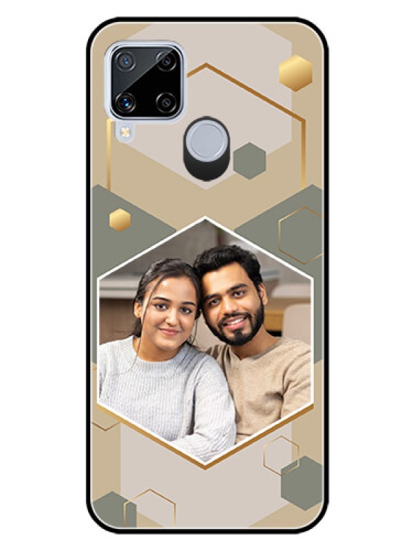 Custom Realme C15 Photo Printing on Glass Case - Stylish Hexagon Pattern Design