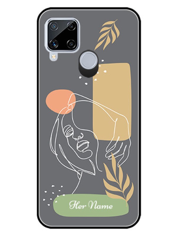Custom Realme C15 Custom Glass Phone Case - Gazing Woman line art Design