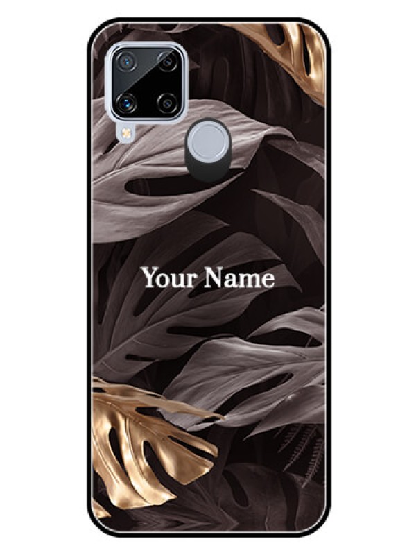 Custom Realme C15 Personalised Glass Phone Case - Wild Leaves digital paint Design