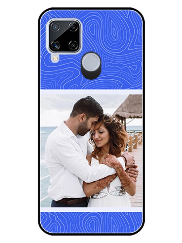 Custom Realme C15 Custom Glass Mobile Case - Curved line art with blue and white Design