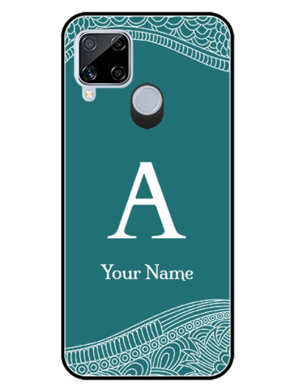 Custom Realme C15 Personalized Glass Phone Case - line art pattern with custom name Design