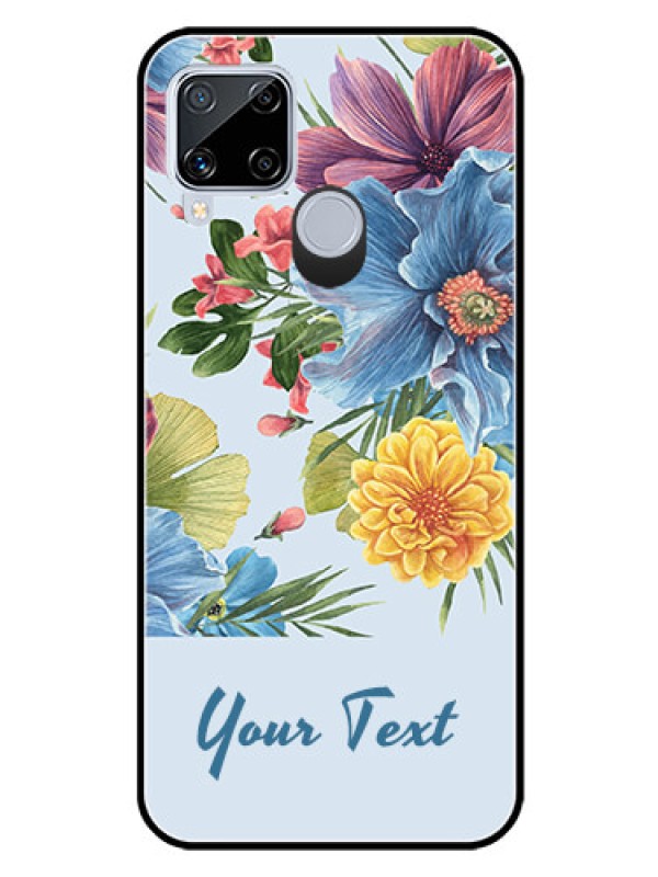 Custom Realme C15 Custom Glass Mobile Case - Stunning Watercolored Flowers Painting Design