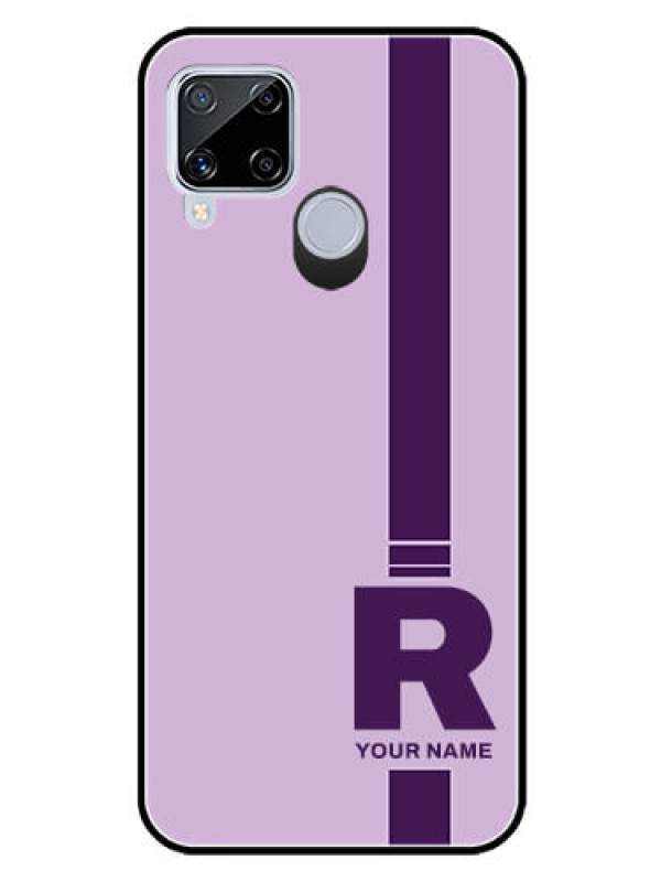 Custom Realme C15 Photo Printing on Glass Case - Simple dual tone stripe with name Design