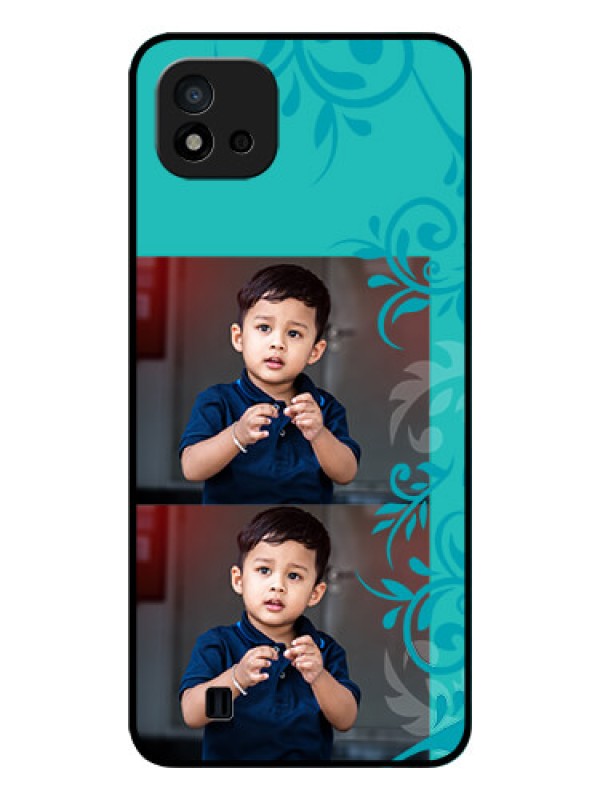 Custom Realme C20 Personalized Glass Phone Case - with Photo and Green Floral Design 