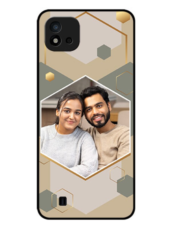 Custom Realme C20 Photo Printing on Glass Case - Stylish Hexagon Pattern Design