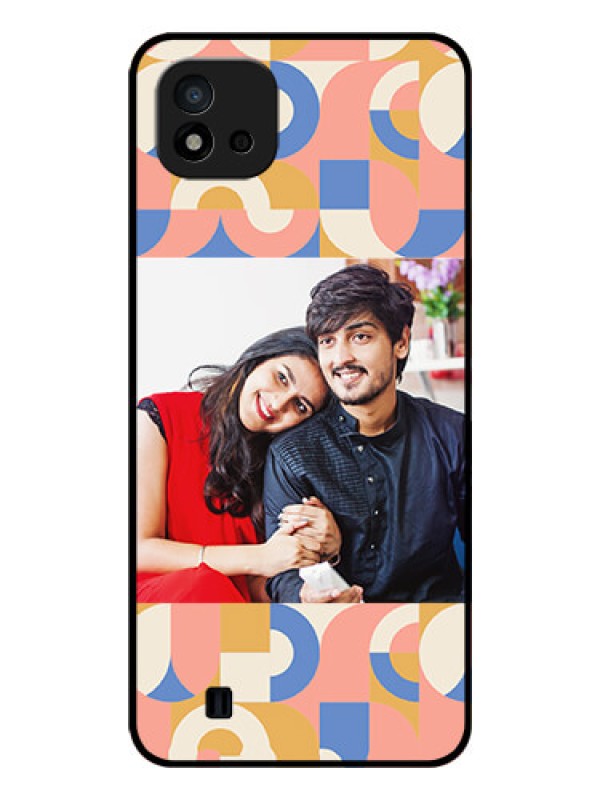 Custom Realme C20 Photo Printing on Glass Case - Semi-circle Maze Pattern Design