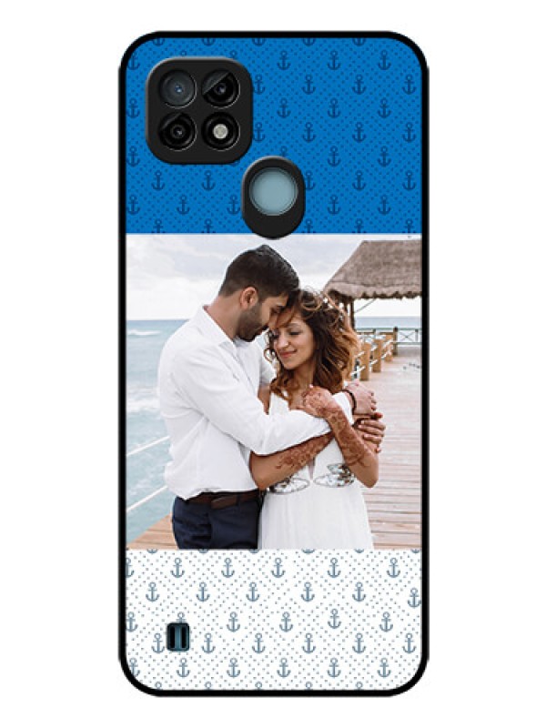 Custom Realme C21 Photo Printing on Glass Case - Blue Anchors Design