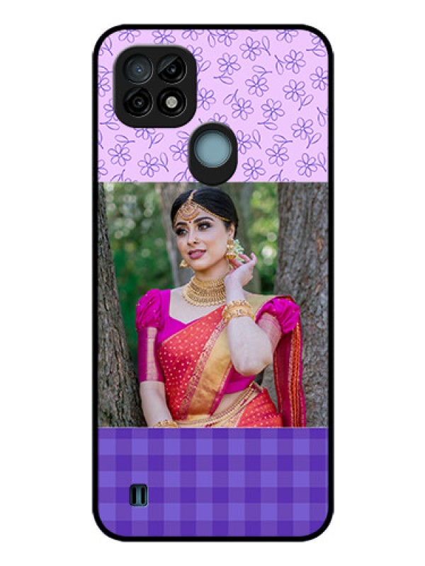 Custom Realme C21 Custom Glass Phone Case - Purple Floral Design