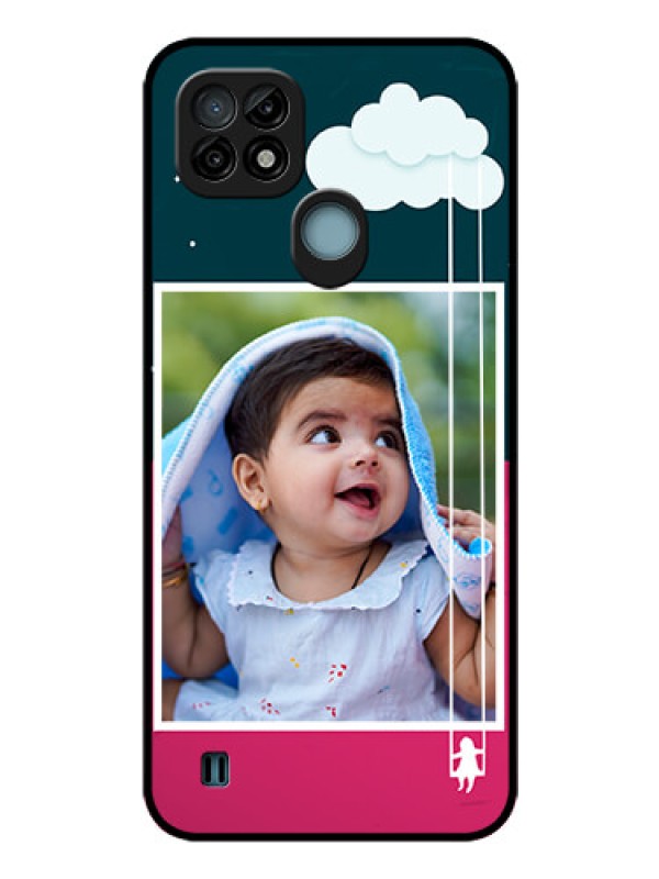 Custom Realme C21 Custom Glass Phone Case - Cute Girl with Cloud Design
