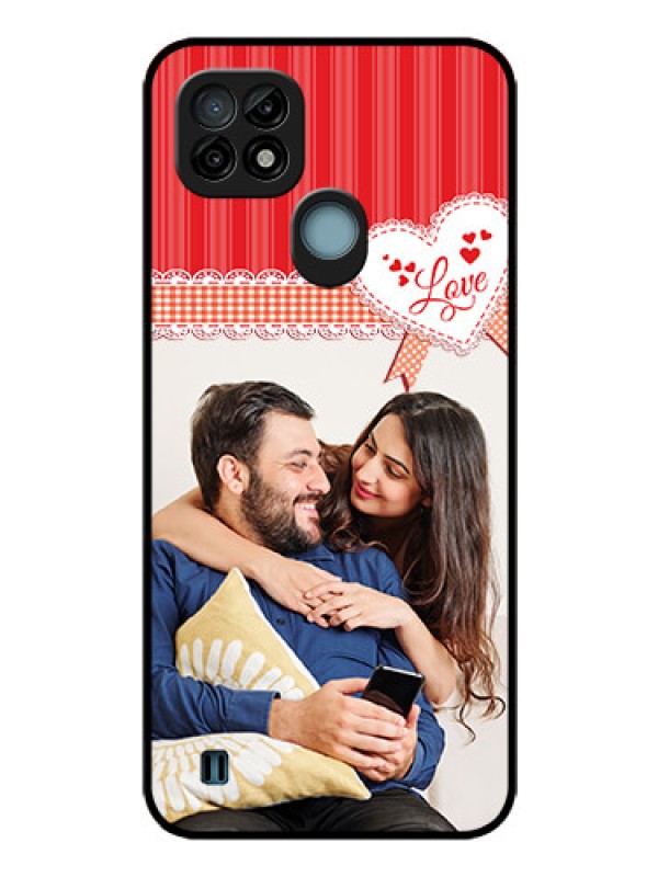 Custom Realme C21 Custom Glass Mobile Case - Red Love Pattern Design