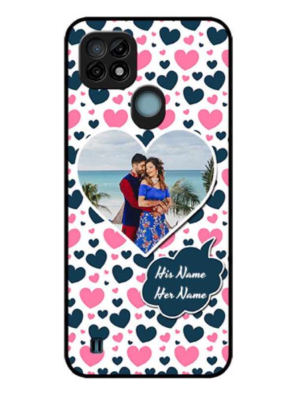 Custom Realme C21 Custom Glass Phone Case - Pink & Blue Heart Design