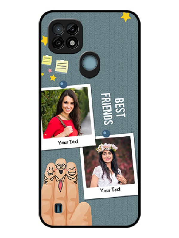 Custom Realme C21 Personalized Glass Phone Case - Sticky Frames and Friendship Design