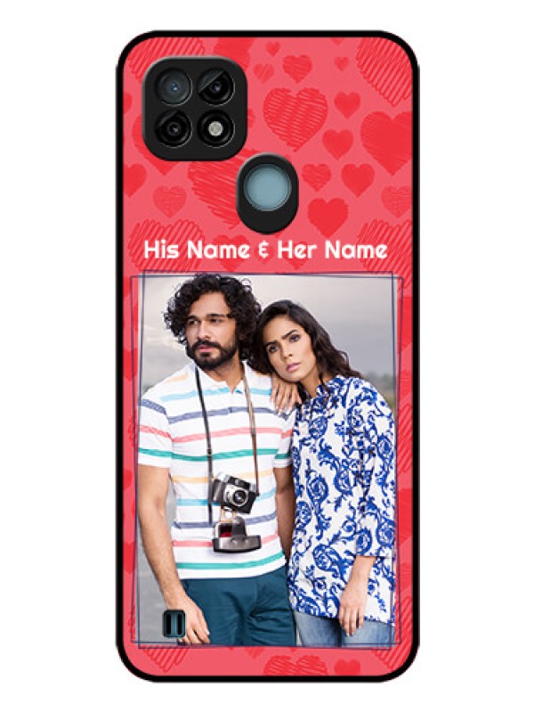Custom Realme C21 Photo Printing on Glass Case - with Red Heart Symbols Design