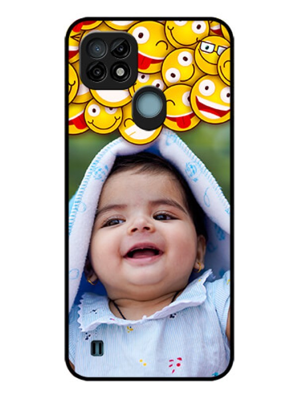 Custom Realme C21 Custom Glass Mobile Case - with Smiley Emoji Design