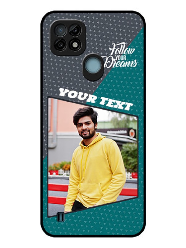 Custom Realme C21 Personalized Glass Phone Case - Background Pattern Design with Quote