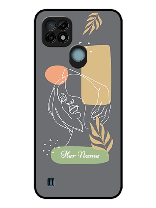 Custom Realme C21 Custom Glass Phone Case - Gazing Woman line art Design
