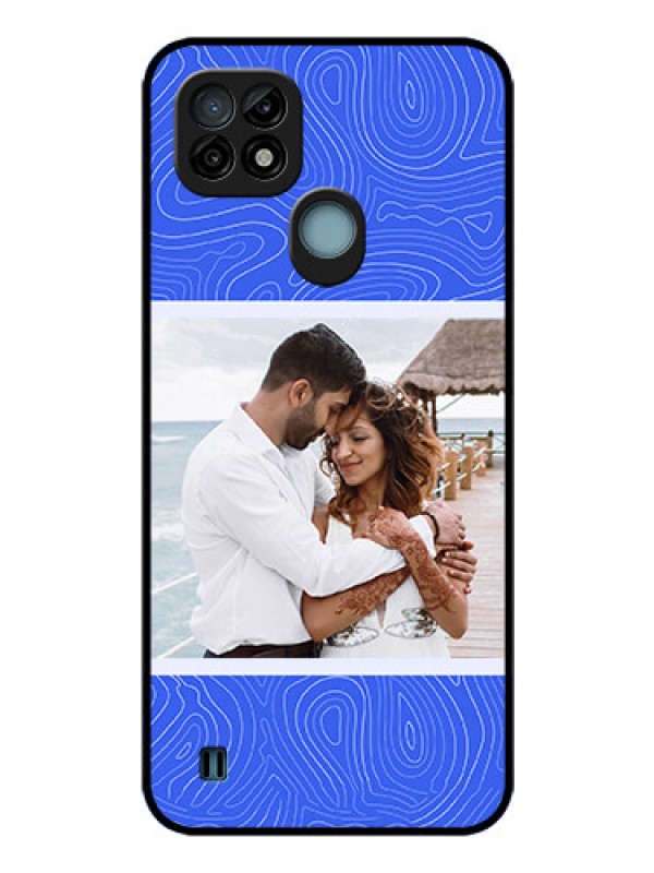 Custom Realme C21 Custom Glass Mobile Case - Curved line art with blue and white Design