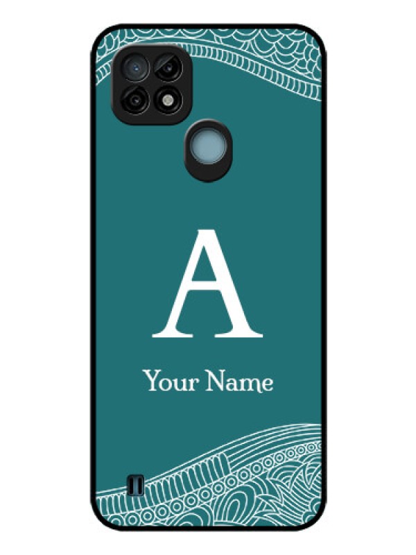 Custom Realme C21 Personalized Glass Phone Case - line art pattern with custom name Design