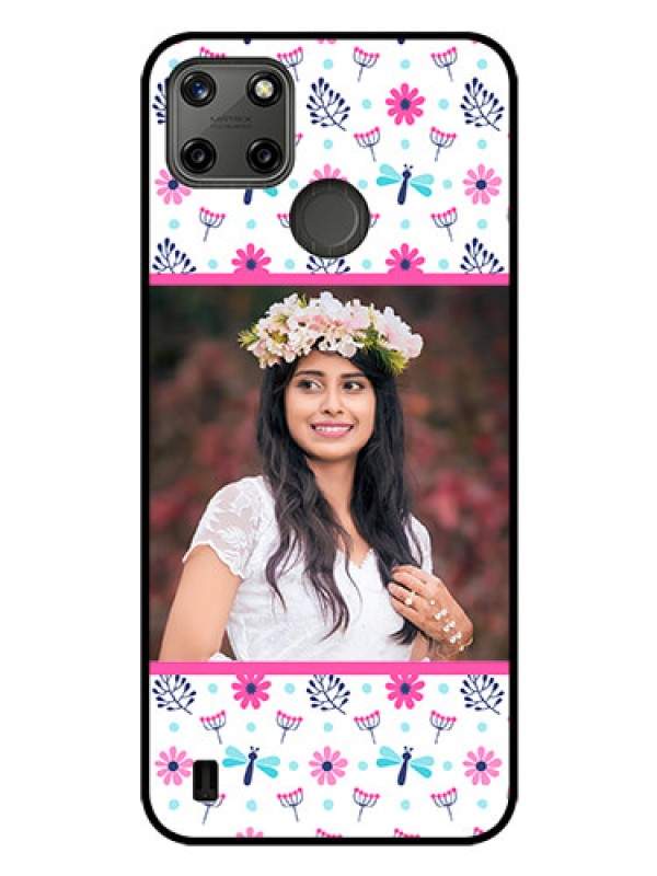 Custom Realme C21Y Photo Printing on Glass Case - Colorful Flower Design
