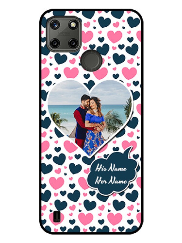 Custom Realme C21Y Custom Glass Phone Case - Pink & Blue Heart Design