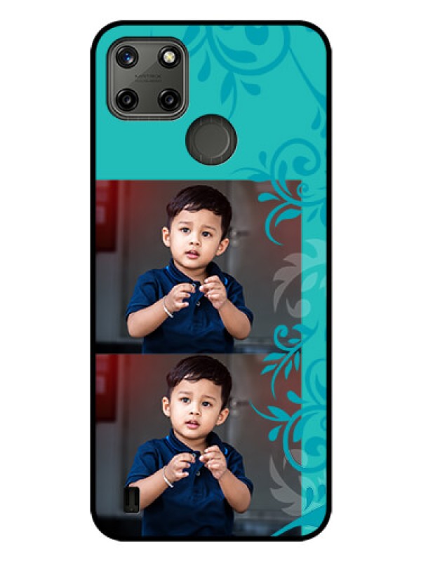 Custom Realme C21Y Personalized Glass Phone Case - with Photo and Green Floral Design 