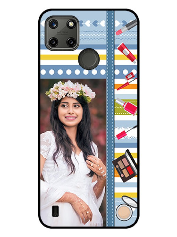 Custom Realme C21Y Personalized Glass Phone Case - Makeup Icons Design