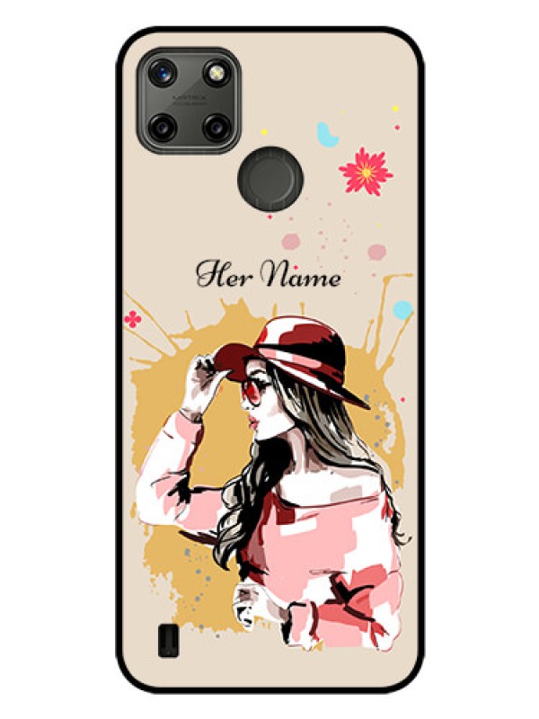 Custom Realme C21Y Photo Printing on Glass Case - Women with pink hat Design