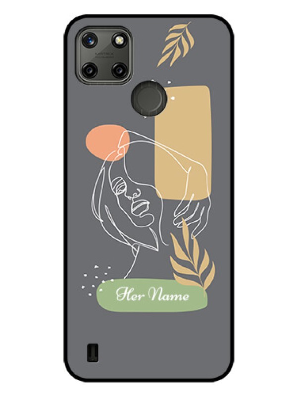 Custom Realme C21Y Custom Glass Phone Case - Gazing Woman line art Design